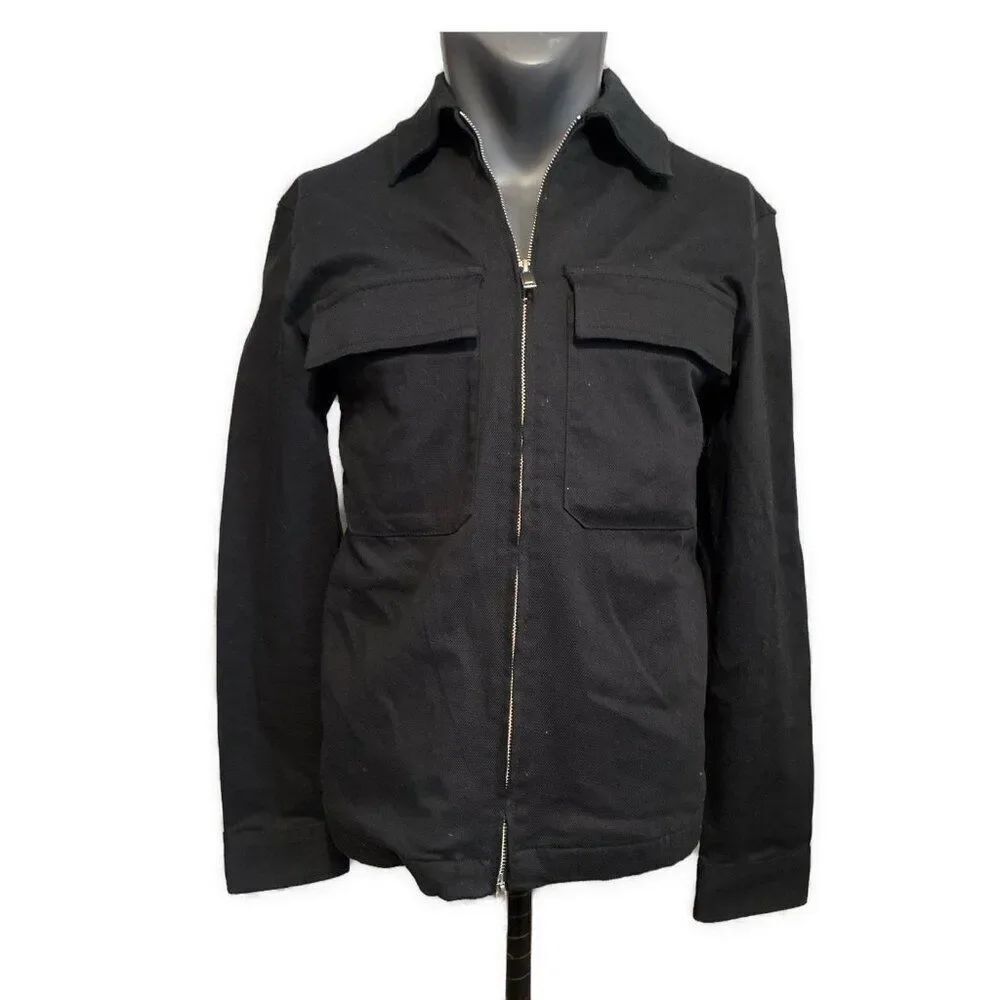 zara mens solid black long sleeve zip up jean Denim jacket Medium